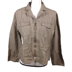 Gina Benotti XL Taupe Cotton Utility Shell // Distressed Military Jacket